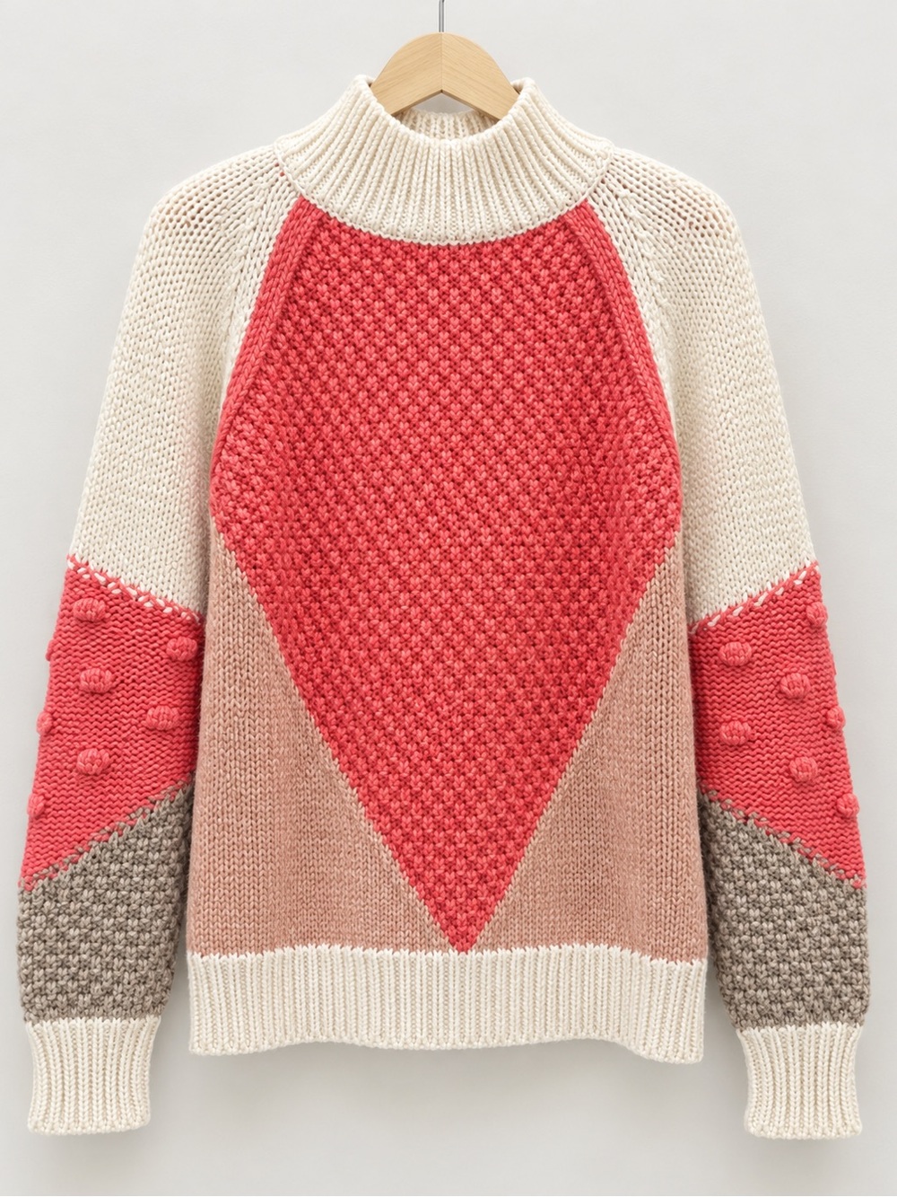 LOFT Cream, Coral & Blush Colorblock Turtleneck Sweater